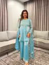 Aqua Blue Royale Shining Silk Indo-Western Set
