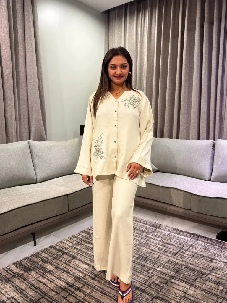 Ivory Bloom Linen Cotton Co-Ord Set
