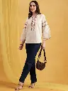 Off-White Tassel Tie-Neck Embroidered Jacquard Cotton Top