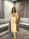 Beige Floral Embroidered Soft Cotton Kurta Set with Dupatta