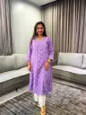 Purple Leaf Printed Soft Cotton Kurta with Chikankari Palazzo Set