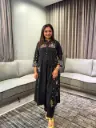 Black Floral Embroidered Pintuck Cotton Kurta Set