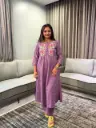 Dusty Mauve Floral Embroidered Soft Cotton Kurta Set