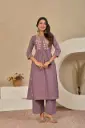 Dusty Mauve Floral Embroidered Soft Cotton Kurta Set