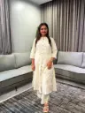 Beige Floral Line Embroidered Soft Cotton Shirt Kurta Set