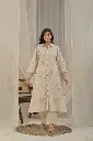 Beige Floral Line Embroidered Soft Cotton Shirt Kurta Set