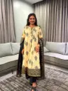 Beige and Black Block Print Cotton 3-Piece Kurta Set