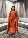 Maroon Bandhani Print Angrakha Cotton 3-Piece Kurta Set