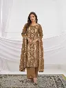 Brown Geometric Motif Embroidered Soft Cotton 3-Piece Kurta Set