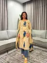 Indigo Paisley Printed Pure Soft Cotton Kurta Set with Palazzo & Dupatta