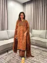 Rust Orange Floral Printed Cotton Kurta Palazzo Set