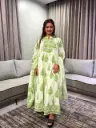 Mint Green Floral Printed Cotton Anarkali Kurta Set