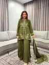 Olive Zari Bloom Pure Chinon Indo-Western Set 