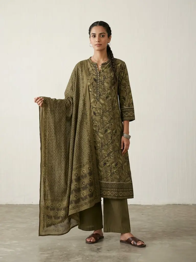 Olive Heritage Botanical Pure Cotton Kurta Set