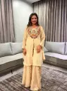 Beige Champagne Shimmer Organza Indo-Western Shrug Palazzo Set