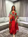 Rust Orange Tropical Floral Print Modal Satin Kaftan Co-Ord Set