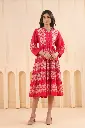 Pink Geometric Tiered Pure Cotton Long Dress
