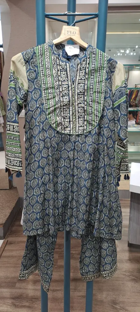 Teal Blue Ethnic Block Print Viscose Crepe Co-Ord Set