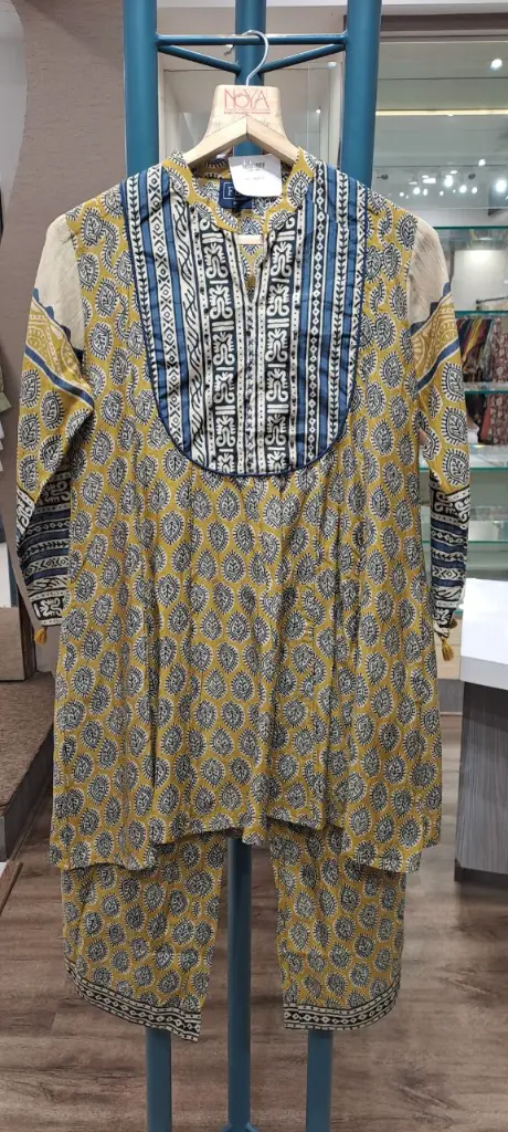Mustard Yellow Ethnic Block Print Viscose Crepe Co-Ord Set