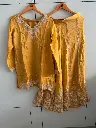 Mustard Yellow Festive Silk Hand-Embroidered Sharara Suit Set