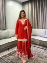 Ruby Red Festive Silk Hand-Embroidered Sharara Suit Set