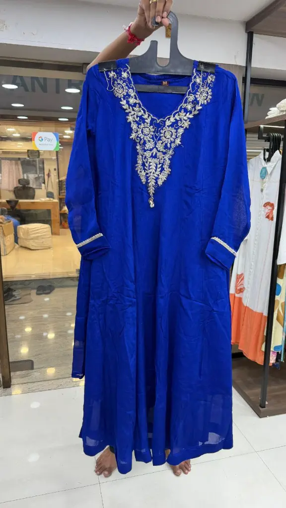 Royal Blue Festive Silk Hand-Embroidered Sharara Suit Set