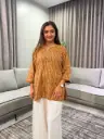 Rust Brown Striped Tie-Dye Embroidered Pure Cotton Tunic