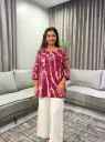 Maroon Magenta Striped Tie-Dye Embroidered Pure Cotton Tunic
