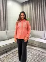 Coral Rust Cord-Embroidered Pure Cotton Shirt