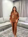 Rust Brown Floral Appliqué Flex Cotton Co-Ord Set