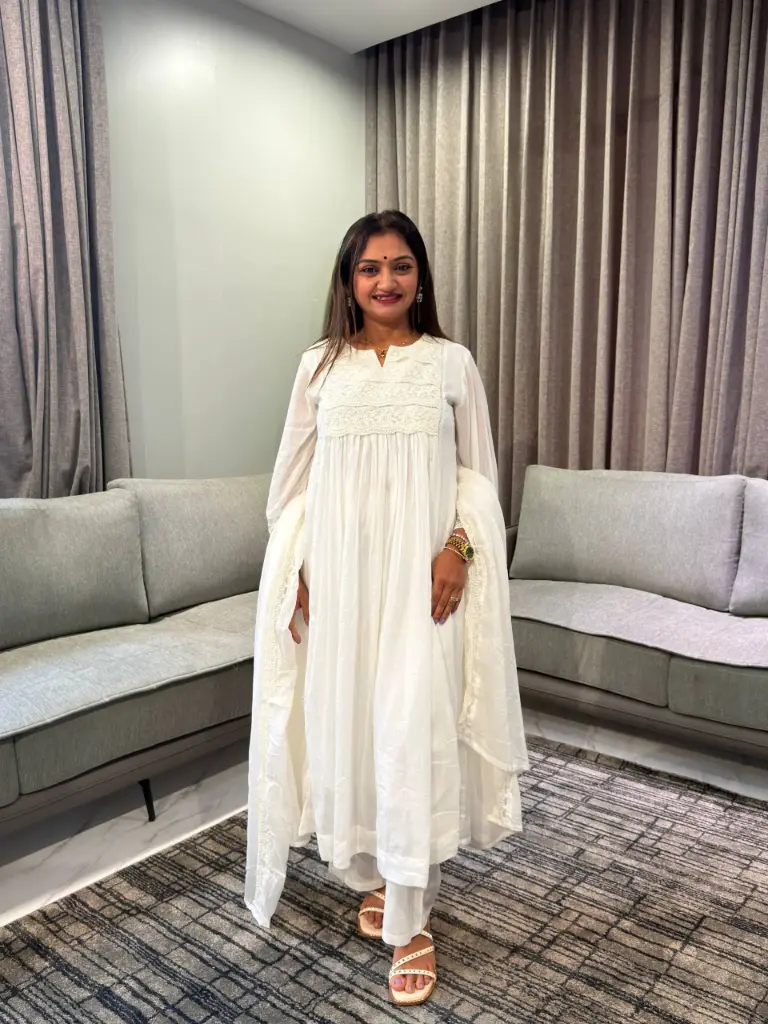 Ivory Elegance Premium Cotton Anarkali Set