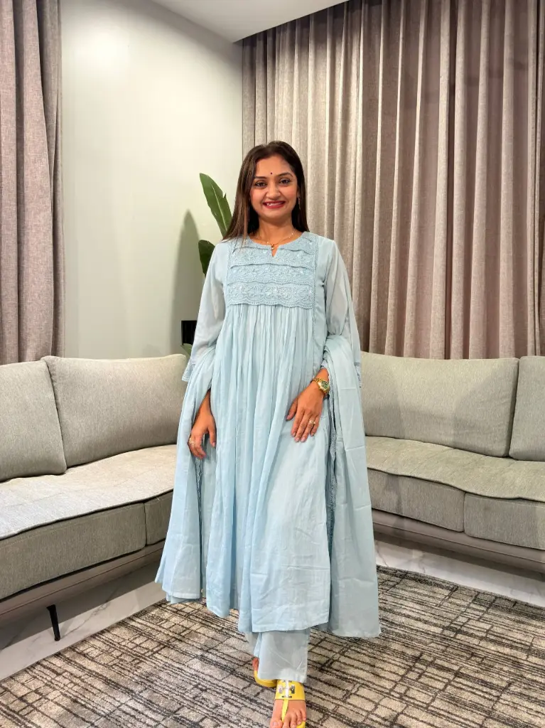 Pastel Blue Lace Embroidered Anarkali Set