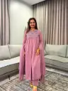 Dusty Mauve Lace Embroidered Anarkali Cotton Suit Set