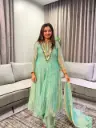Sea Green Hand-Worked Tissue Silk Anarkali Suit Set