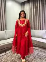 Crimson Red Dola Silk Mirror & Coin Work Suit Set