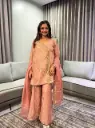 Metallic Rose Gold Glass Tissue Angrakha Co-Ord Set