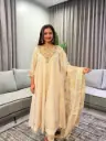 Beige Gold Festive Tissue Zardozi & Threadwork Anarkali Set