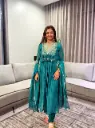 Teal Green Dola Silk Hand-Embroidered Tassel Anarkali Set
