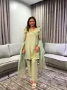 Pista Green Glass Tissue Angrakha Co-Ord Set