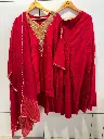 Crimson Red Dola Silk Heavy Embroidered Neck Co-Ord Set
