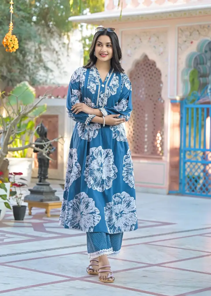 Sky Blue Cotton Two Piece Kurta Set