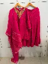 Rani Pink Dola Silk Heavy Embroidered Neck Co-Ord Set