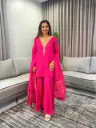 Rani Pink Dola Silk Heavy Embroidered Neck Co-Ord Set