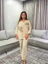 Beige Flex Cotton Embroidered Notch Collar Co-Ord Set