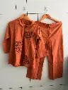 Rust Orange Flex Cotton Embroidered Notch Collar Co-Ord Set