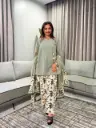 Dark Green Striped Cotton A-Line Co-Ord Set