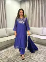 Royal Blue Banarasi Mull Chanderi Zari Yoke Kurta Set