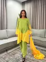 Olive Green & Yellow Kota Doriya Leheriya Kurta Set