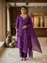 Purple Banarasi Mull Chanderi Embroidered Neck Kurta Set