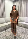 Chocolate Brown Discharge Rayon Floral Kaftan Co-Ord Set